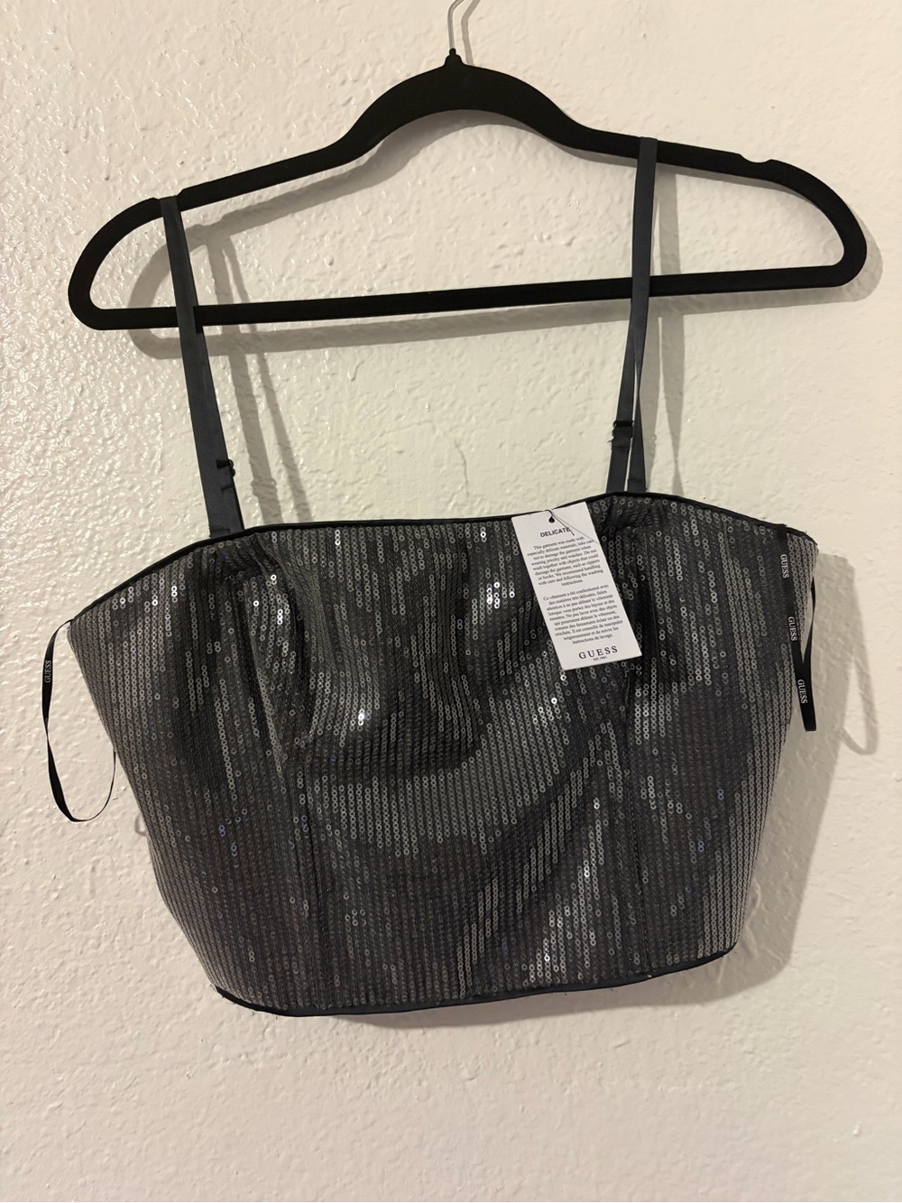 GUESS Black Sequin Strapless Party crop top